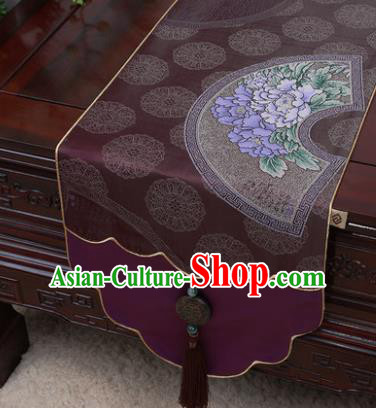 Chinese Traditional Peony Pattern Purple Brocade Table Cloth Classical Household Ornament Table Flag