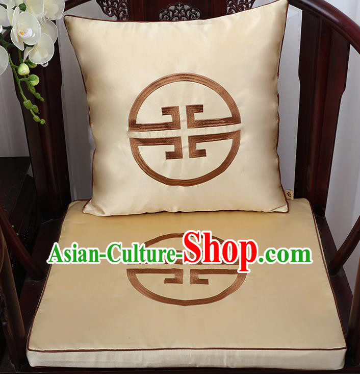 Chinese Classical Household Ornament Traditional Handmade Golden Brocade Cushion Cover and Armchair Mat