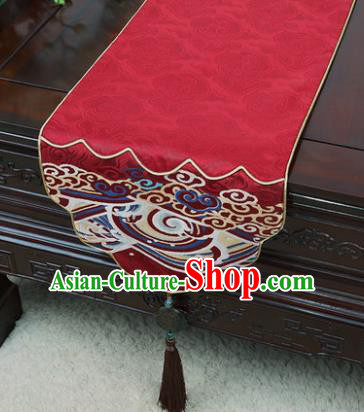 Chinese Traditional Wave Pattern Red Brocade Table Cloth Classical Household Ornament Table Flag