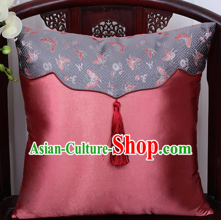 Chinese Traditional Butterfly Pattern Pink Brocade Back Cushion Cover Classical Household Ornament