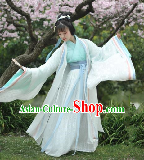 Chinese Traditional Jin Dynasty Palace Princess Historical Costumes Ancient Peri Court Maid Hanfu Dress for Women