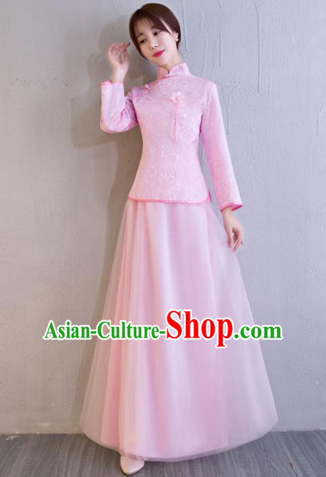 Chinese Traditional Bride Pink Xiuhe Suits Ancient Handmade Wedding Costumes for Women