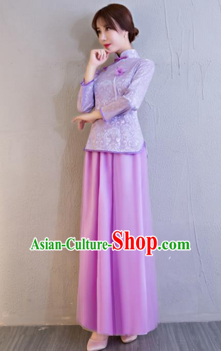 Chinese Traditional Bride Purple Xiuhe Suits Ancient Handmade Wedding Costumes for Women