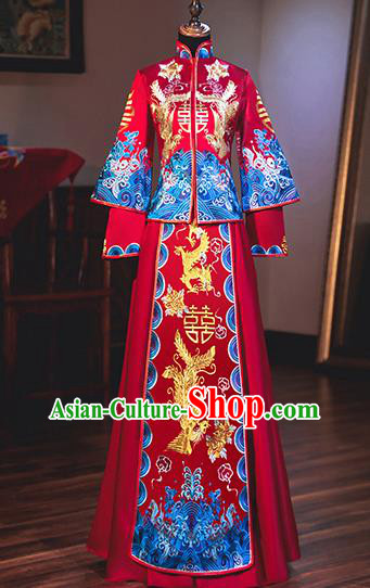 Chinese Traditional Bride Embroidered Xiuhe Suits Ancient Handmade Wedding Costumes for Women