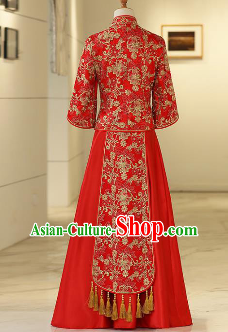 Chinese Traditional Bride Embroidered Peony Xiuhe Suits Ancient Handmade Red Wedding Costumes for Women