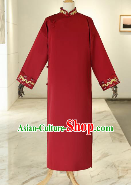 Chinese Traditional Wedding Red Gown Ancient Bridegroom Embroidered Costumes for Men