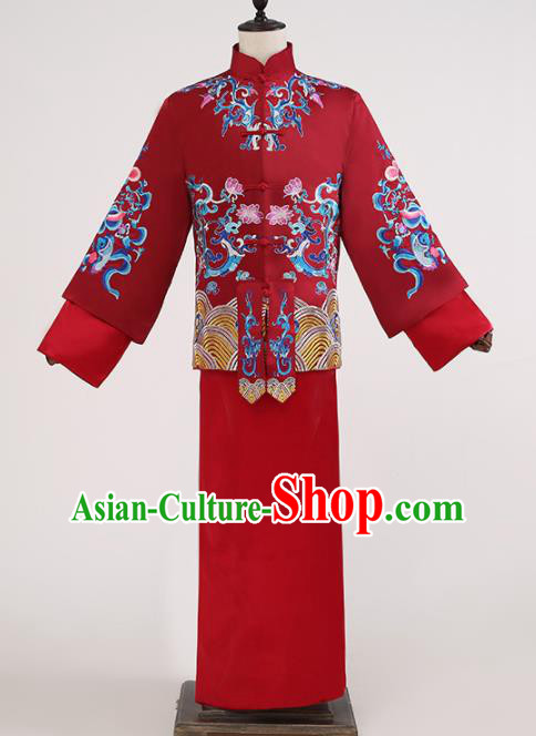 Chinese Traditional Wedding Red Gown Ancient Bridegroom Embroidered Costumes for Men