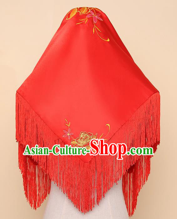 Chinese Traditional Wedding Hair Accessories Ancient Bride Red Tassel Headdress for Women