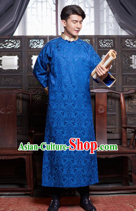 Chinese Traditional Wedding Royalblue Gown Ancient Bridegroom Embroidered Costumes for Men
