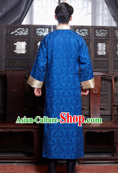 Chinese Traditional Wedding Royalblue Gown Ancient Bridegroom Embroidered Costumes for Men