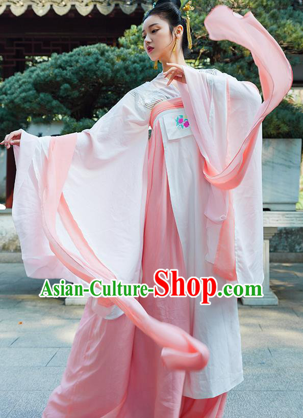 Traditional Chinese Tang Dynasty Imperial Consort Pink Hanfu Dress Ancient Drama Peri Costumes for Women