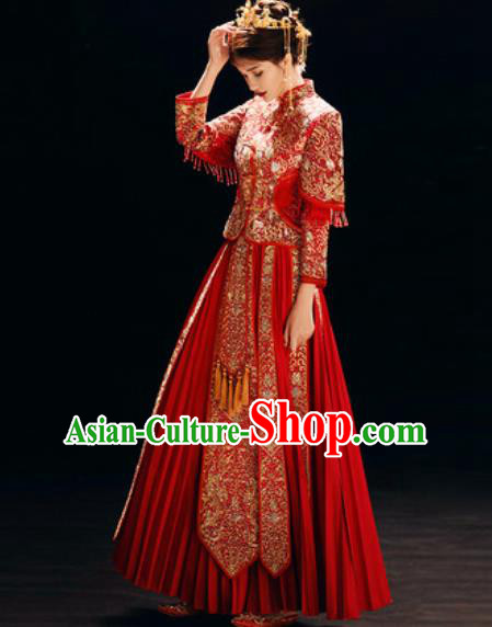 Chinese Traditional Wedding Dress Embroidered Cheongsam Ancient Bride Handmade Xiuhe Suits Costumes for Women