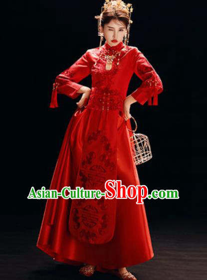 Chinese Traditional Wedding Dress Embroidered Cheongsam Ancient Bride Xiuhe Suits Costumes for Women