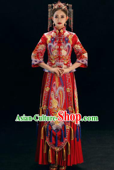 Chinese Traditional Wedding Dress Embroidered Phoenix Cheongsam Ancient Bride Xiuhe Suits Costumes for Women