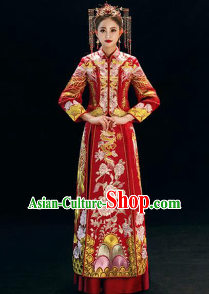 Chinese Traditional Wedding Dress Embroidered Peony Cheongsam Ancient Bride Xiuhe Suits Costumes for Women