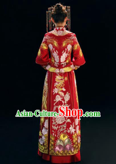 Chinese Traditional Wedding Dress Embroidered Peony Cheongsam Ancient Bride Xiuhe Suits Costumes for Women