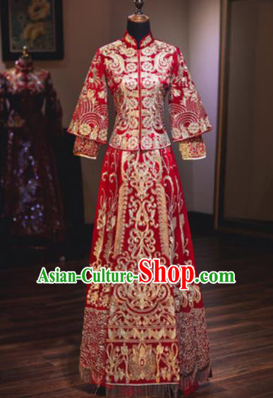 Chinese Traditional Wedding Dress Ancient Bride Embroidered Xiuhe Suits Costumes for Women