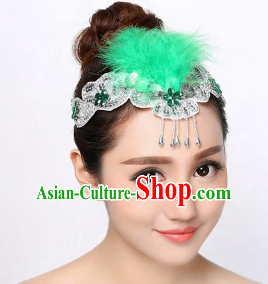 Chinese Traditional Folk Dance Hair Accessories Classical Dance Green Feather Hair Clasp for Women