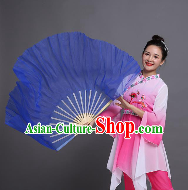 Chinese Traditional Folk Dance Props Classical Dance Fans Blue Silk Fans
