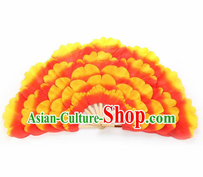 Chinese Traditional Folk Dance Props Classical Dance Fans Orange Peony Fans