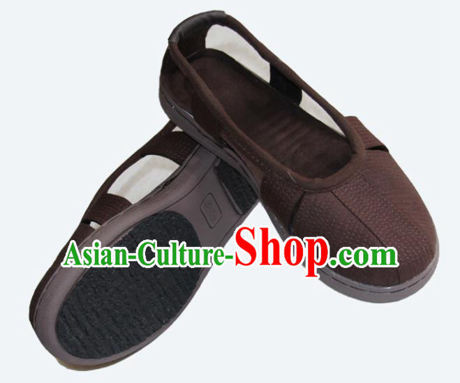 Chinese Traditional Buddhist Monk Shoes Buddhism Arhat Monks Brown Cloth Shoes for Men