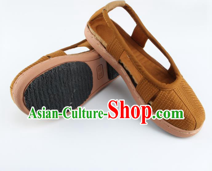 Chinese Traditional Buddhist Monk Shoes Buddhism Arhat Monks Khaki Cloth Shoes for Men