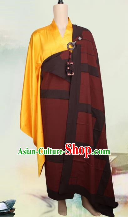 Chinese Traditional Buddhist Monk Clothing Buddhism Monks Dark Red Cassock Costumes for Men