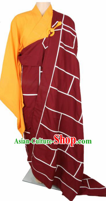 Chinese Traditional Buddhist Monk Red Costumes Buddhism Monks Cassock for Men