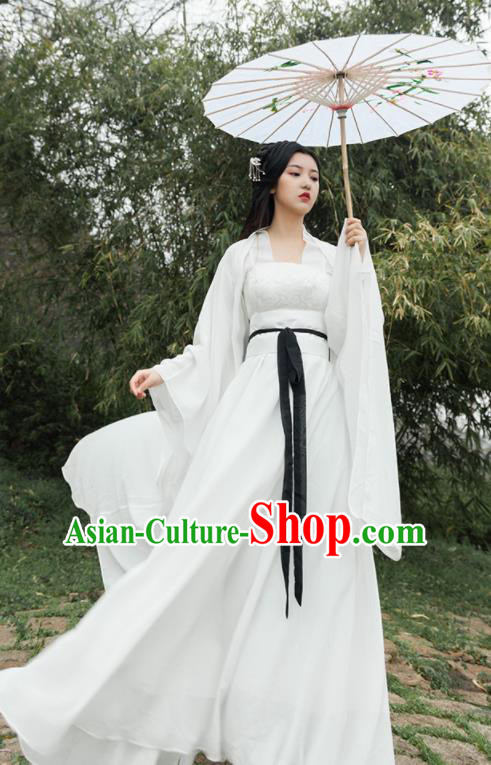 Traditional Chinese Ancient Drama Fairy Princess Costumes Tang Dynasty Palace Lady White Hanfu Dress for Women