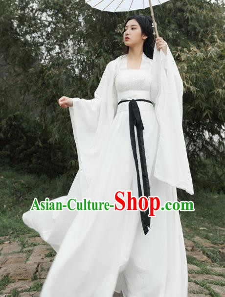 Traditional Chinese Ancient Drama Fairy Princess Costumes Tang Dynasty Palace Lady White Hanfu Dress for Women