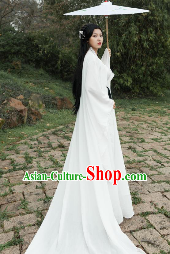 Traditional Chinese Ancient Drama Fairy Princess Costumes Tang Dynasty Palace Lady White Hanfu Dress for Women