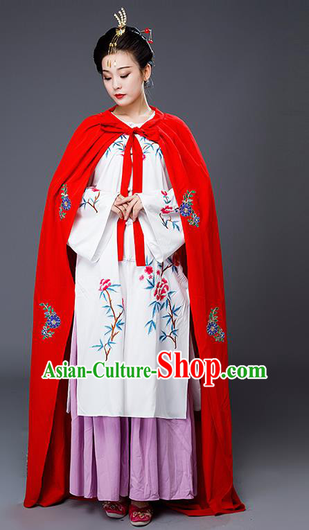 Traditional Chinese Ming Dynasty Drama Costumes Ancient Nobility Lady Embroidered Hanfu Dress and Cloak for Women