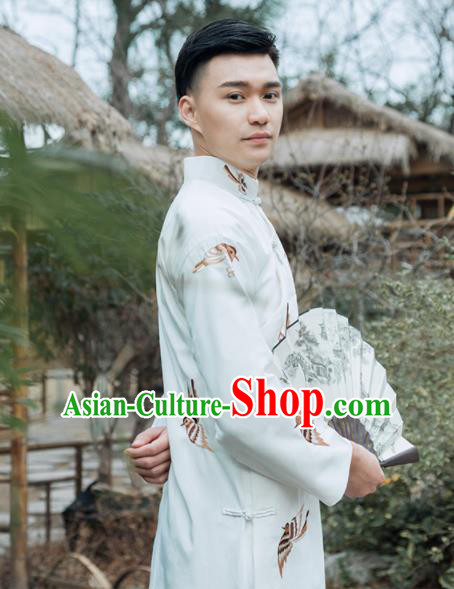 Traditional Chinese Republic Period Nobility Childe Costumes Ancient Drama Embroidered White Gown for Men