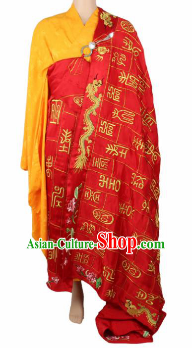 Chinese Traditional Buddhist Embroidered Dragon Red Cassock Buddhism Dharma Assembly Monks Costumes for Men