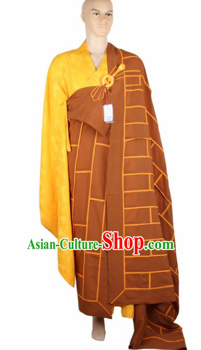 Chinese Traditional Buddhist Brown Cassock Buddhism Dharma Assembly Monks Costumes for Men