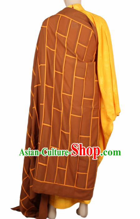 Chinese Traditional Buddhist Brown Cassock Buddhism Dharma Assembly Monks Costumes for Men