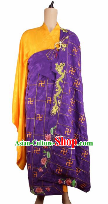 Chinese Traditional Buddhist Embroidered Lotus Dragon Purple Cassock Buddhism Dharma Assembly Monks Costumes for Men