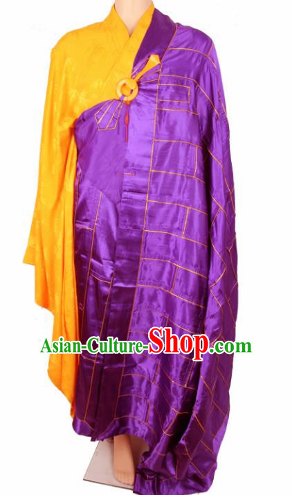 Chinese Traditional Buddhist Purple Silk Cassock Buddhism Dharma Assembly Monks Costumes for Men