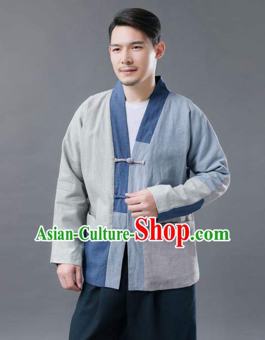 Chinese Traditional Costume Tang Suits Blue Jacket National Mandarin Shirt for Men