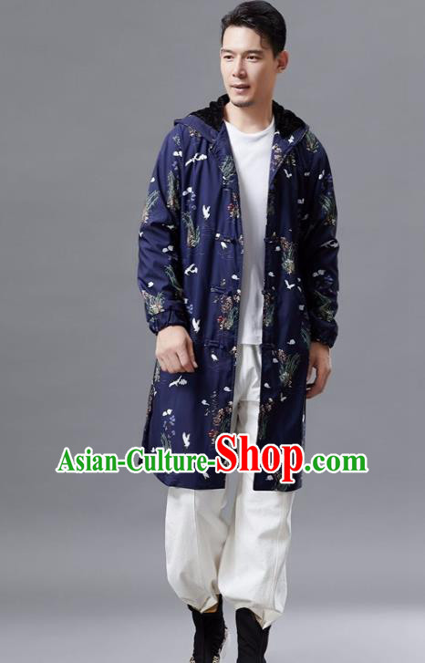 Chinese Traditional Costume Tang Suits Outer Garment National Mandarin Navy Coat for Men