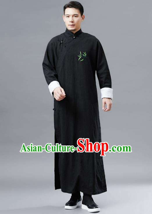 Chinese Traditional Costume Tang Suits Black Robe National Mandarin Gown for Men