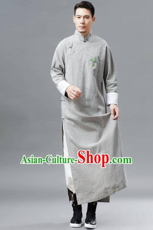 Chinese Traditional Costume Tang Suits Grey Robe National Mandarin Gown for Men