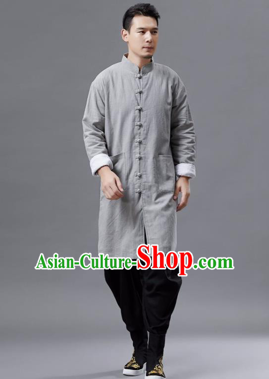 Chinese Traditional Costume Tang Suit Grey Shirts National Mandarin Gown for Men