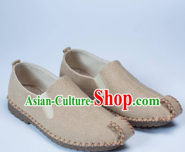 Chinese Traditional Martial Arts Shoes Kung Fu Shoes Beige Linen Monk Shoes for Men