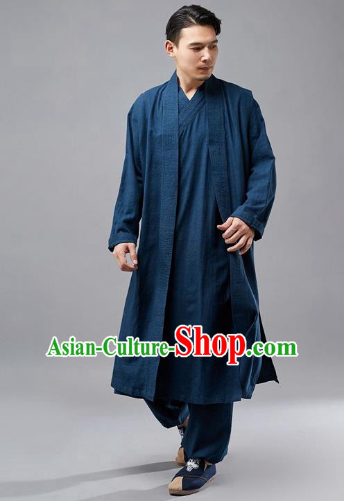 Chinese Traditional Costume Tang Suit Navy Robe National Mandarin Jacket for Men