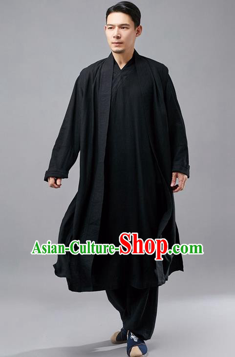 Chinese Traditional Costume Tang Suit Black Robe National Mandarin Jacket for Men