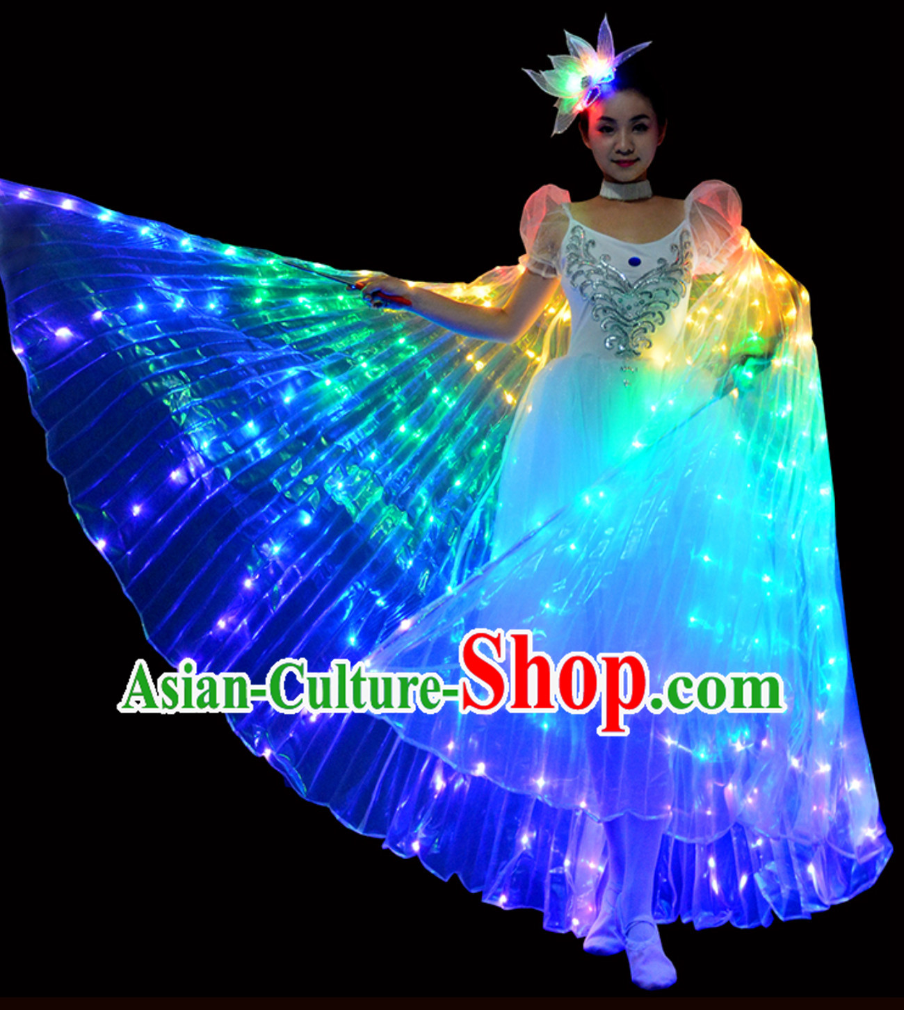 LED Lights Luminous Giant Wings Butterfly Dance Costumes and Head Wear Complete Set