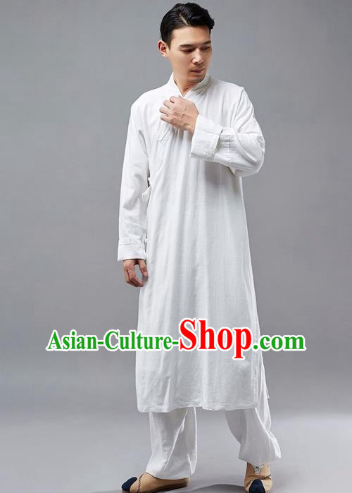 Chinese Traditional Costume Tang Suit Martial Arts White Robe National Mandarin Gown for Men