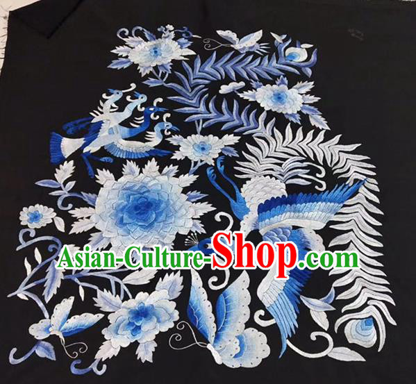 Chinese Traditional Embroidery Craft Embroidered Black Silk Patches Embroidering Accessories