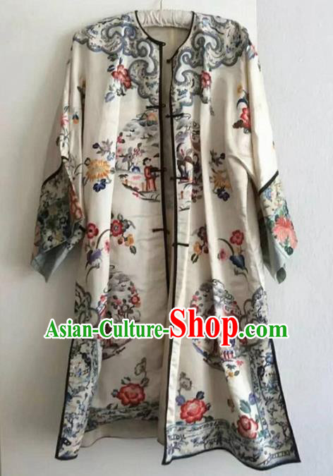 Chinese Traditional Costume Tang Suit Embroidered Blouse National White Silk Coat for Women